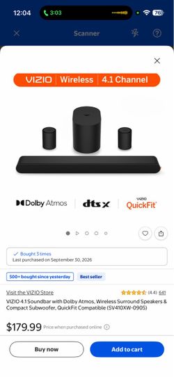 Vizio 4.1 soundbar with Dolby Atmos wireless surround speakers and compact subwoofer