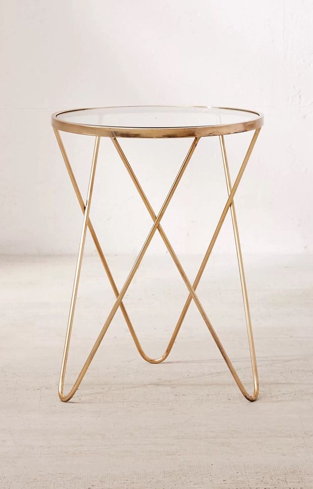 Two Gold & Glass Side Tables/End Tables - Matching Set