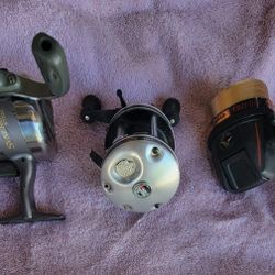 3 Reels - Eagle Claw, ABU Garcia, Synergy - for repair or parts .