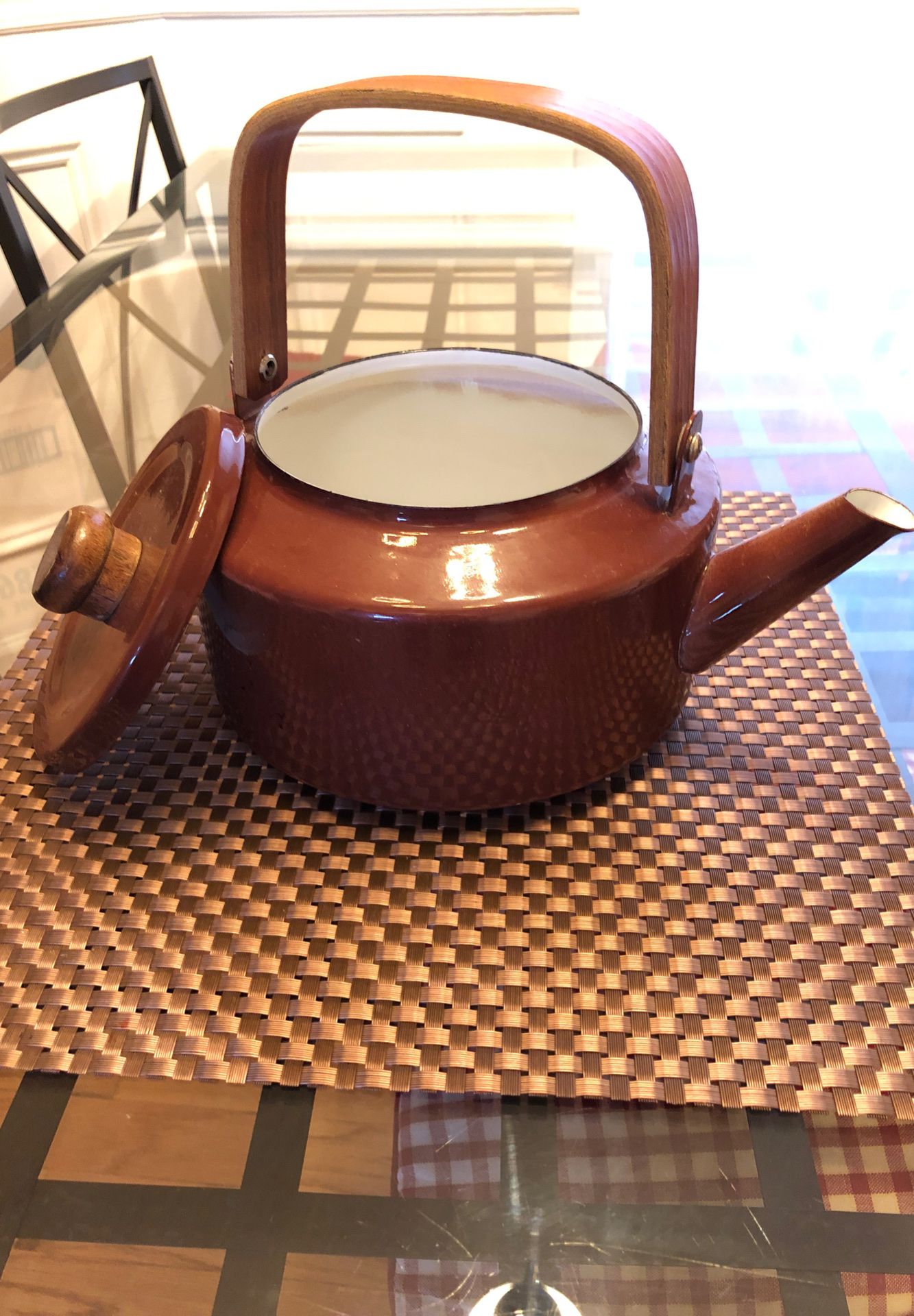Enamel Tea Pot With Wooden Handle