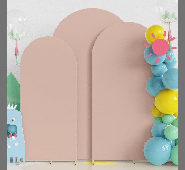 Fomcet Wedding Arch Cover 7.2FT, 6.6FT, 6FT Nude Spandex Fitted Fabric Cover Set of 3 Round Top Chiara Covers for Wedding Ceremony Birthday Party Ba