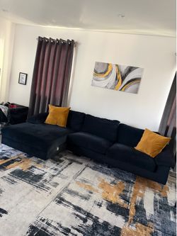 Black velvet suede couch sofa chair sectional (with free pillows)