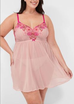 Cacique Pink Floral Mesh Babydoll Chemise Plus Size 22/24 NWT Sexy Lingerie
