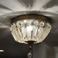 Petite French Empire Style Crystal And Brass Basket Chandelier 