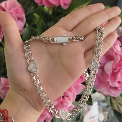 🎀Mothers day Special 2026🎀 925 Chino Link Heart Cz Necklace 