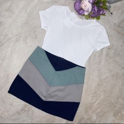 Boutique Blue and Grey Chevron Mini Skirt