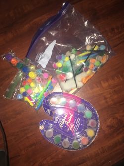 Kids paint and paint brushes lot brand new non toxic great for paper plastic, clothes and jewelry