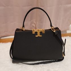 Tory Burch Small Eleanor Pebbled Satchel Bag Black Leather
