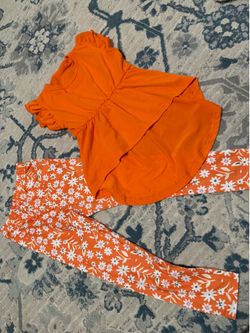 Toddler Girls Orange Peplum Top & Floral Leggings 2-Piece Set