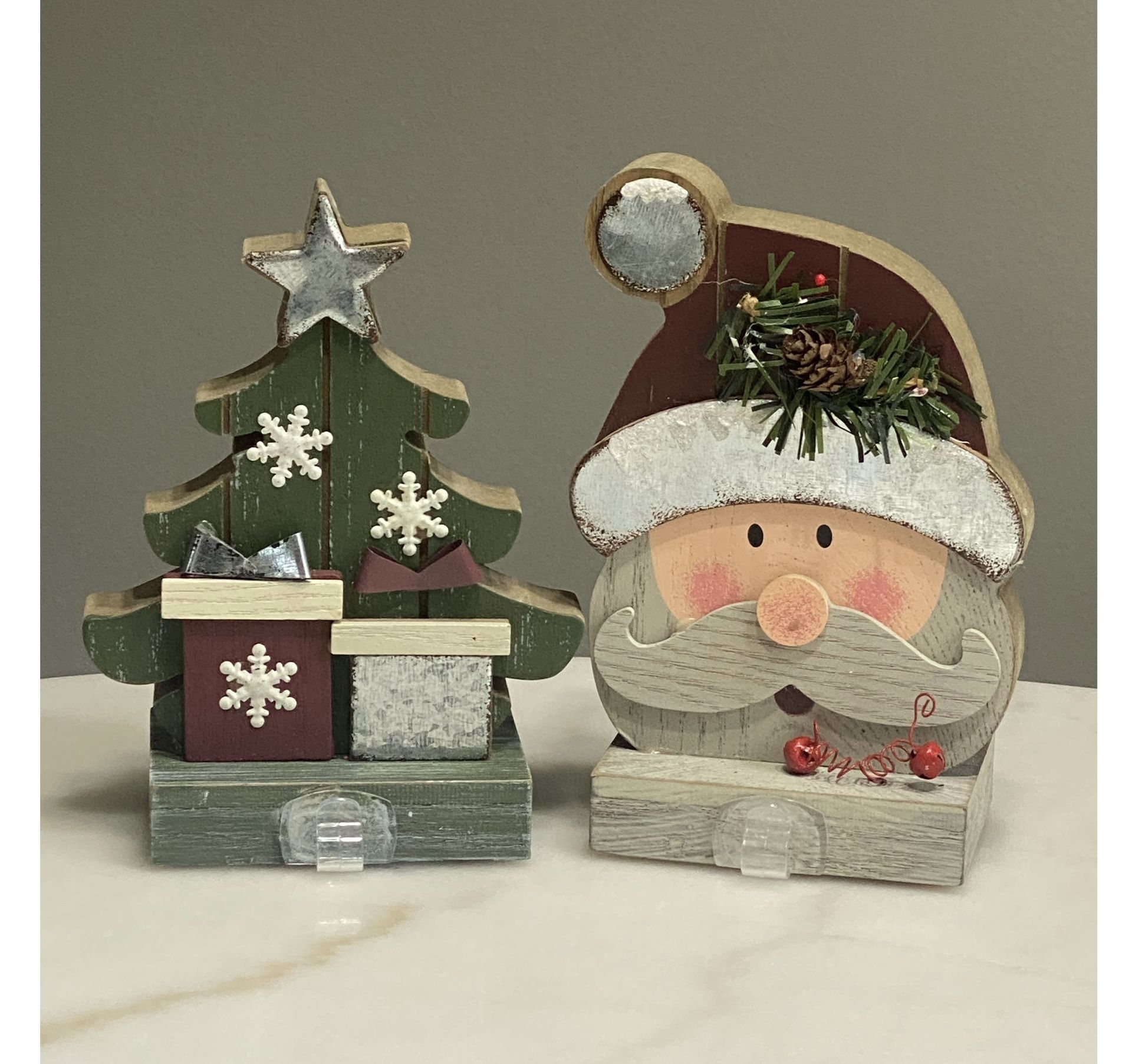 Set of 2 Santa and Xmas Tree Stocking Holder Whitestone/Flushing,
