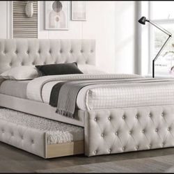 New In Box FULL BED W/TRUNDLE  LIGHT BROWN BURLAP And 2 Mattresses.