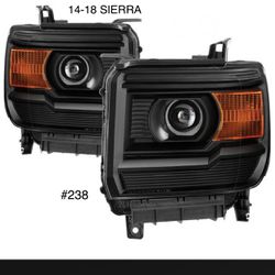 2014 to 2018 GMC Sierra 1500 Projector Black Headlights **** 2015 to 2019 GMC Sierra 2500HD & 3500HD Projector Black Headlights 