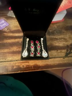 Cubic zirconia and ruby earrings