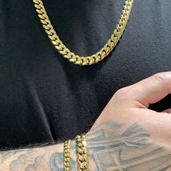 12mm Miami Cuban Link Chain & Bracelet 14k Yellow Gold Over Stainless Steel