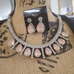 Set of 2 Black Felt Backing Pink Diamond Jewelry Set