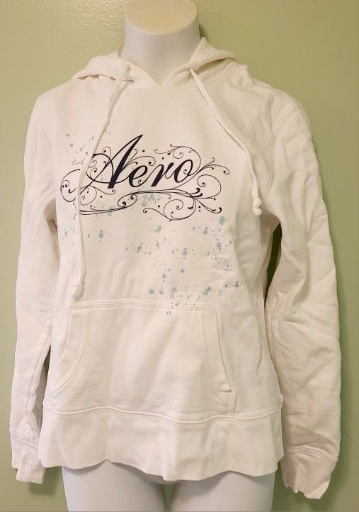 Aeropostale Hoodie White Pullover Sweater Paint Splatter Aero Graphic Size Small