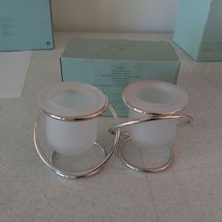 PartyLite Silver Plate Gemini Votive Candle Holder Pair P7202