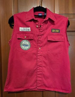 GAP Red Sleeveless Button-Up Shirt with Patches