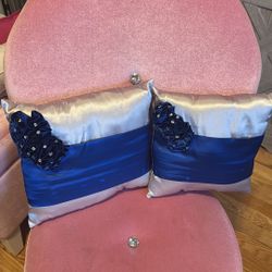 Royal Blue & Silver Ceremonial Pillows For  Sweet 15 Or Sweet 16