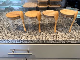 Glass Jars with Bamboo Lids and Spoons – Set of 4