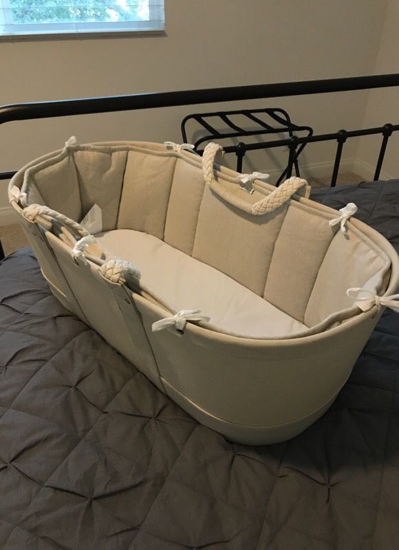 Serena & Lily tan canvas Moses basket bassinet