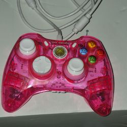 XBOX 360 Rock Candy Wired Controller Transluscent Pink. Tested & Working.