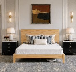 Brand New Queen Solid Wood Platform Bed Frame w/ Headboard – Natural