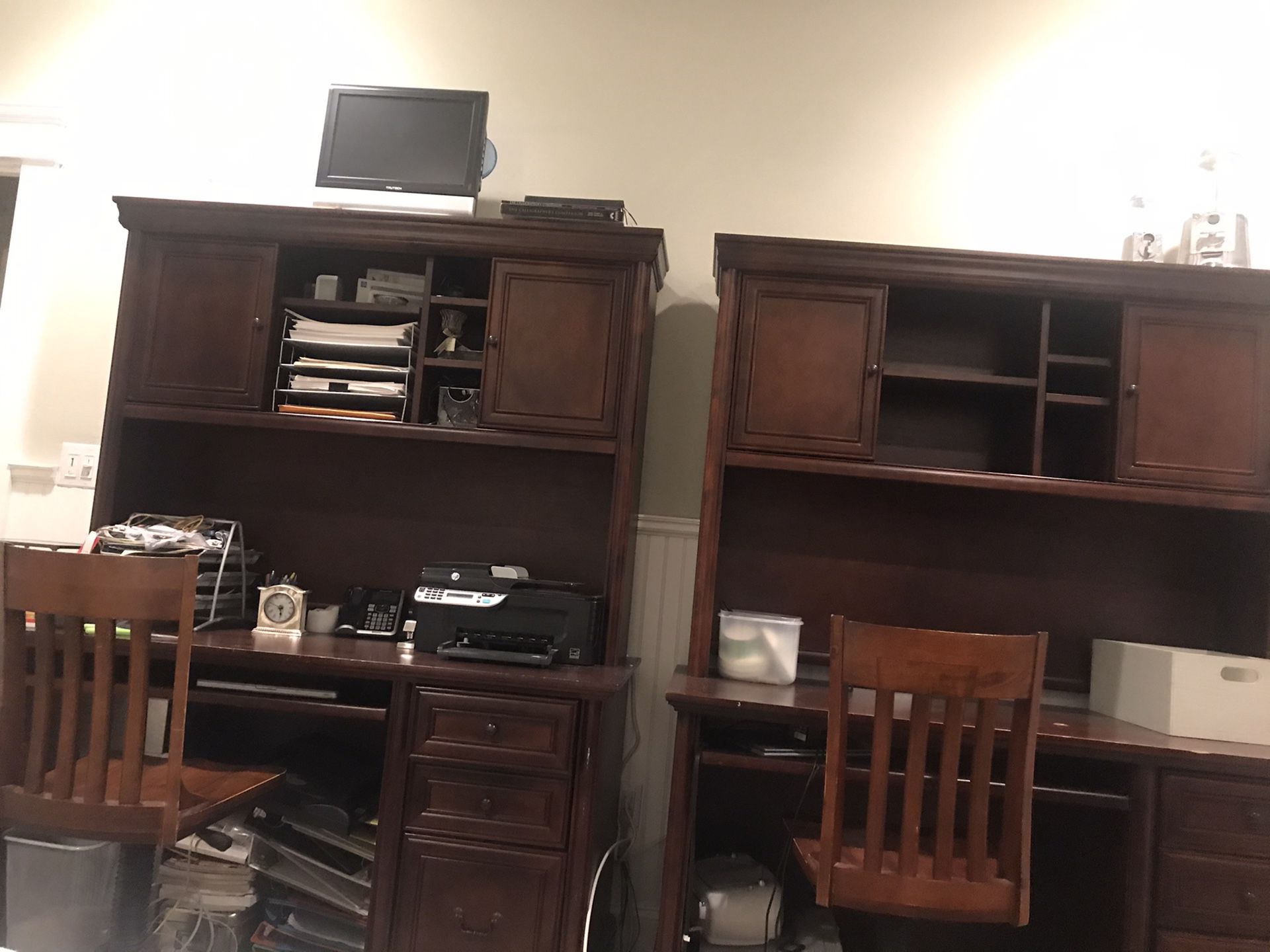 Two sets of Costco Solid Wood Desk and Hutch Office Furniture Pottery Barn desk chair