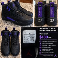 Air Jordan 12 Retro Black/Dark Concord — Men’s Size 9