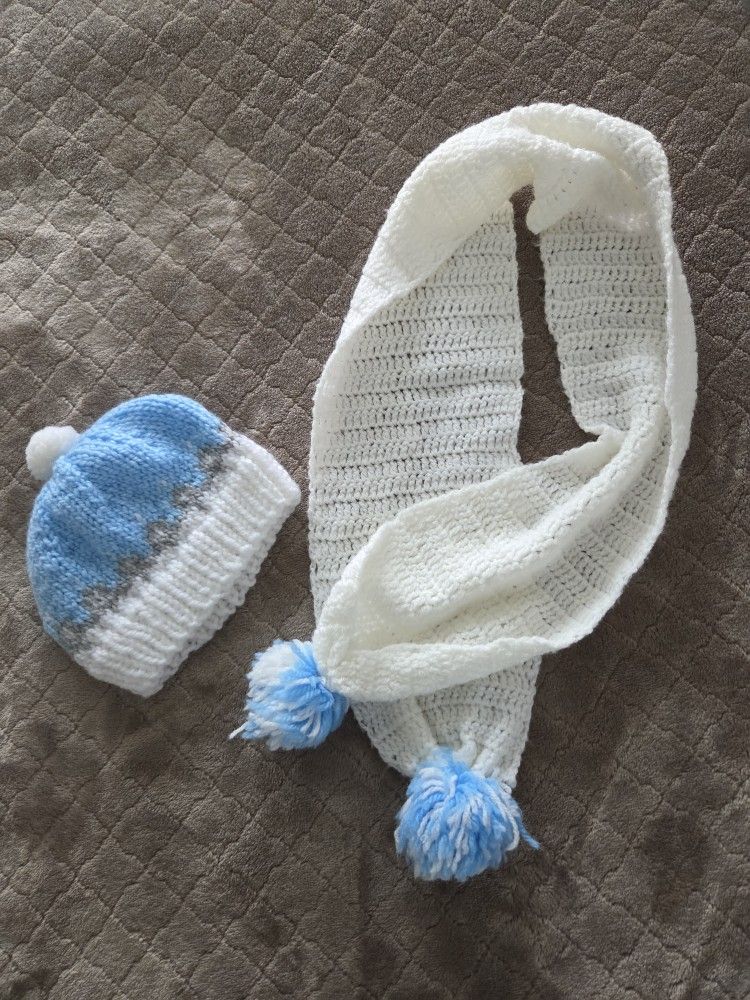 Baby Hand Knit Hat And Scarf