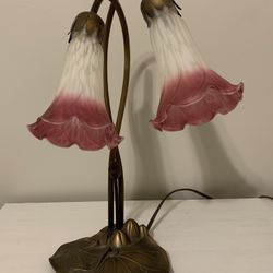 Tiffany Style  Lily Shades Lily Pad Table Lamp Pink White Shades Stained Glass