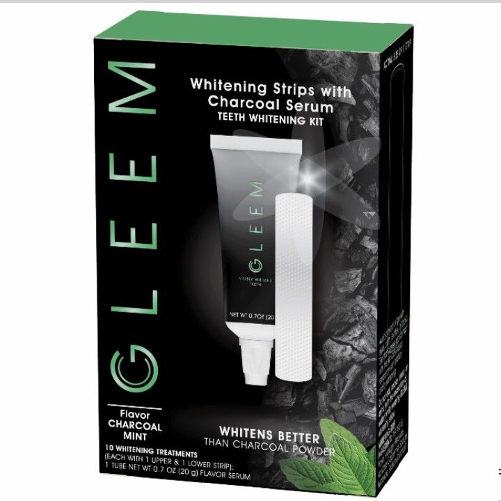 NWT Gleem Whitening Strips With Charcoal Serum Kit