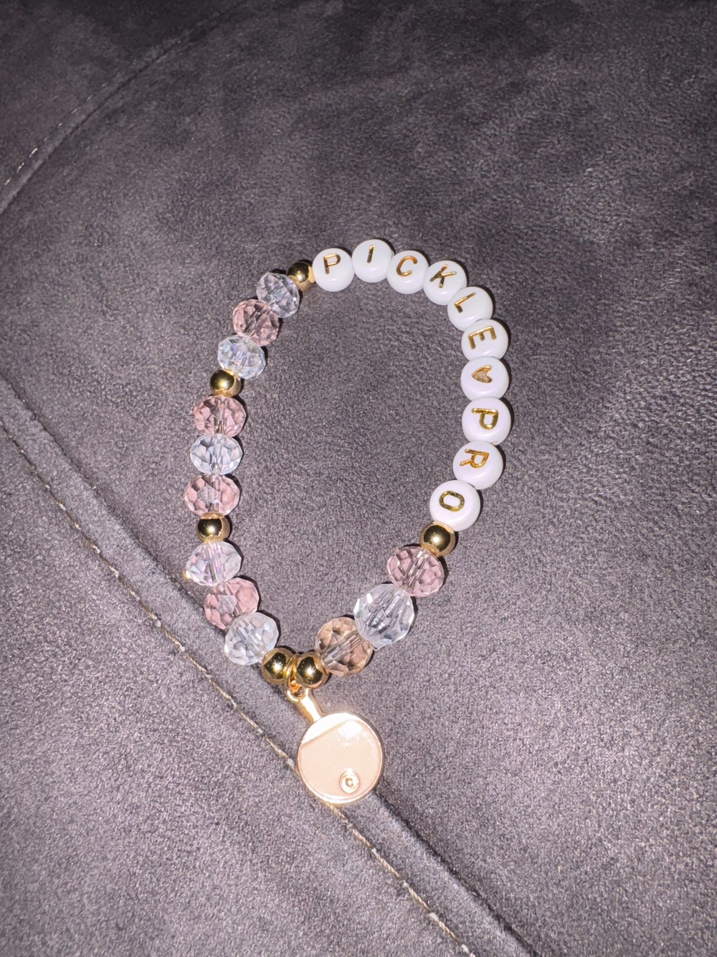 Homemade Beaded Faceted Crystal  Bracelet With Pickleball Paddle Charm