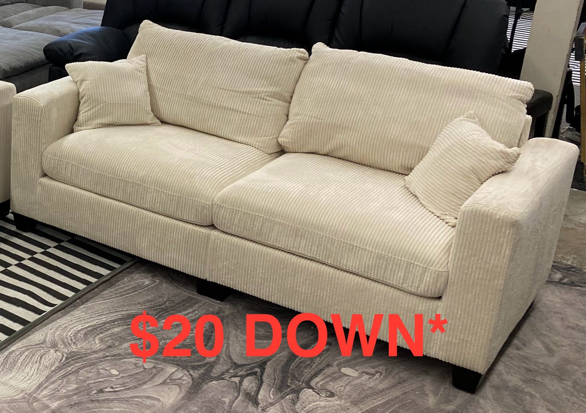 Beautiful New Beige Corduroy Sofa (Finance and Delivery)