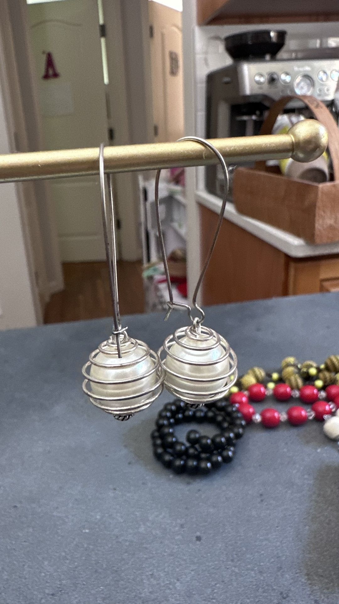 Elegant Silver Wire Wrapped Pearl Earrings