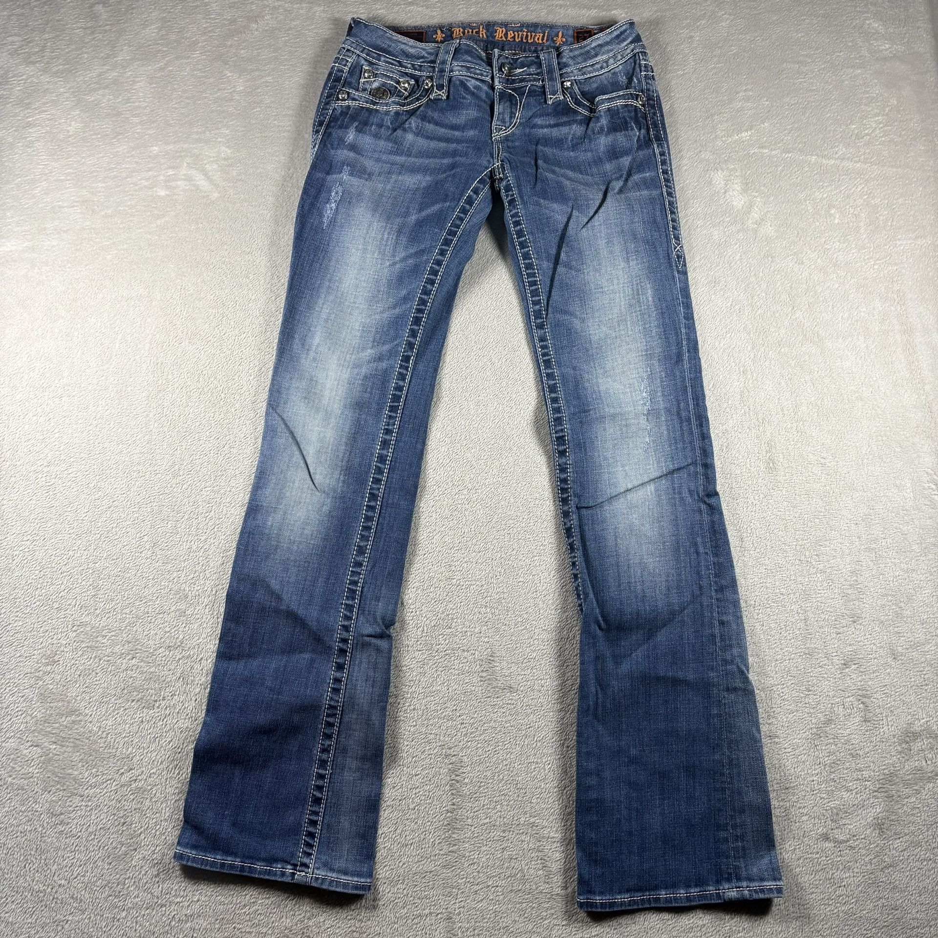 Rock Revival Women's Size 27 Blue Celine Boot Cut Embroidered Jeans #1116