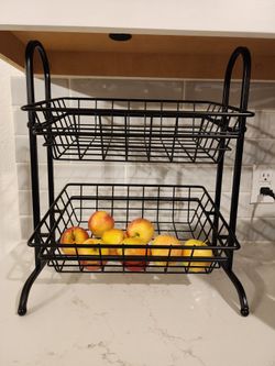 2-Tier Black Metal Fruit Basket Stand / Kitchen Organizer