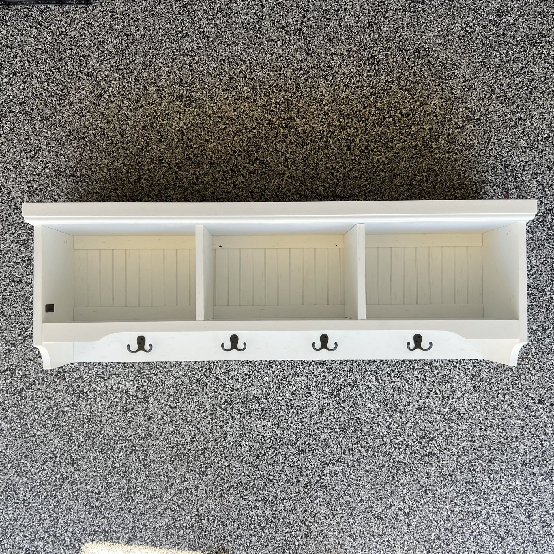 White Wall Mounted Entryway Storage Shelf With Coat Hooks $45 OBO