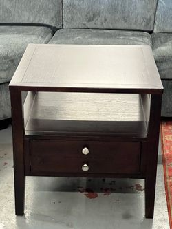 Dark Wood End Table with Two Drawers