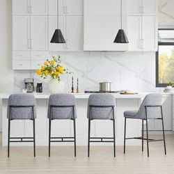 Set Of 4. CHITA Counter Height Bar Stools, FSC Certified Metal Barstools for Kitchen Island, 27" H Seat Height, Fabric, Grey (Multi-Colored)