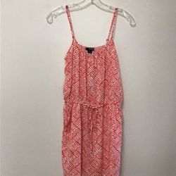 Women’s ECKŌ UNLTD Orange & White Spaghetti Strap Drawstring Waist Dress… Small
