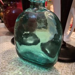 Turquoise Blown Glass Bottle Vase