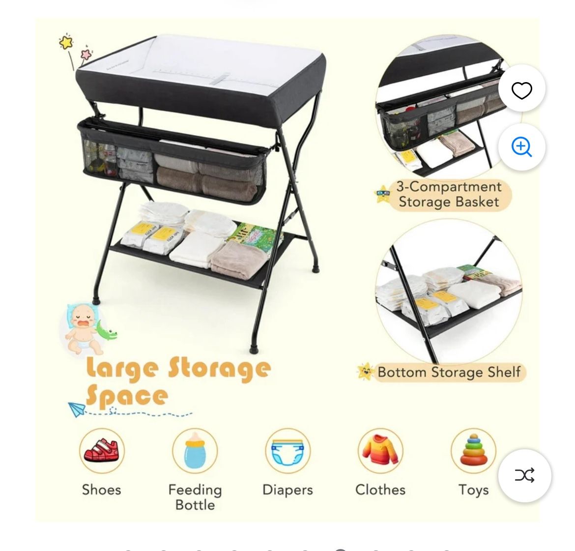Costway Baby Infant Changing Table Folding Diaper Station Nursery with Storage Black