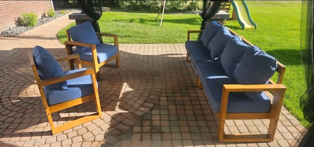 Outdoor Patio Furniture Set Wooden (Sofa + 2 Chairs)