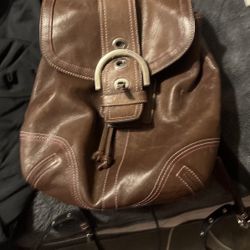 Coach Brown Leather BackpackWith Tricolored Stitching HO5S-3559