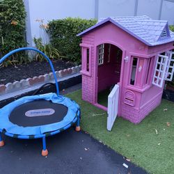 Pink Playhouse + Trampoline