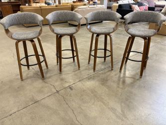 GLITZHOME Modern Wood and Grey Upholstered Swiveling Bar Stools (Set of 4)