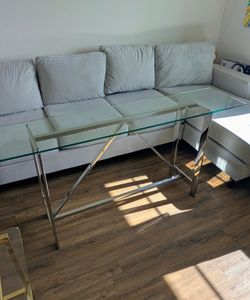 Сontemporary glass-top console table with chrome legs