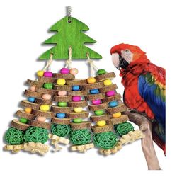 Brand New Parrot Toys, Large Bird Parrot Chewing Toys for Medium-Sized Macaws, Natural Wooden Blocks Christmas Tree Shape, African Grey Parrots