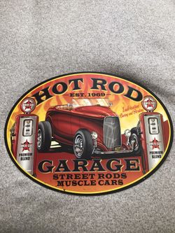 Hot Rod Garage Metal Sign, Muscle Cars, Street Rods, Bright Vivid Colors, Man Cave, Room Wall 